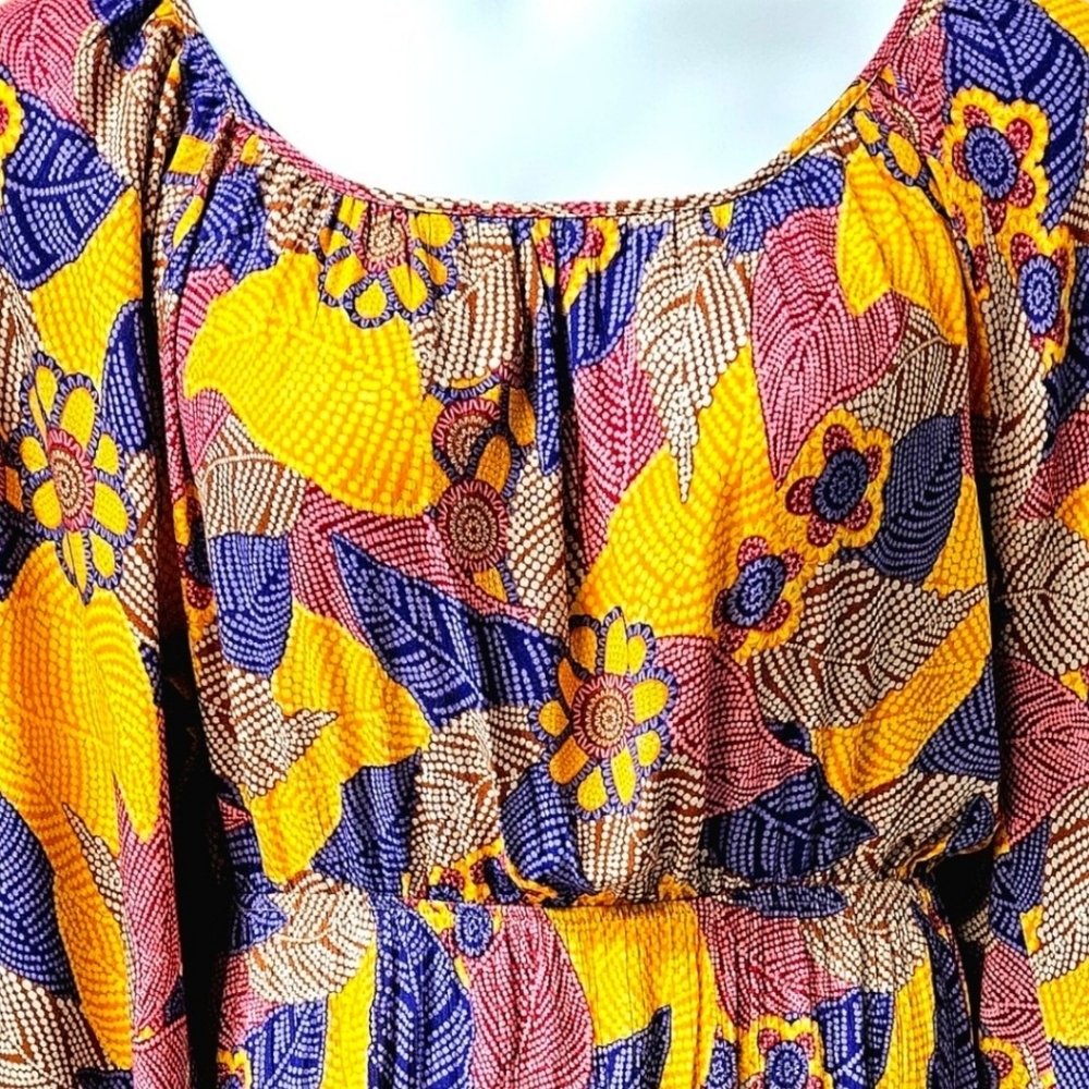 Lani California Size S & M Mustard Purple Viscose Batwing Mini Dress Open Back - Picture 4 of 15